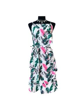 BOOHOO ~ Belted Tropical Print Sleeveless Spaghetti Strap Dress w/Ruffle Details